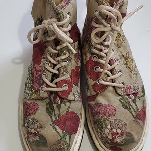 Dr Martens Rare Floral pattern light blue fabric 1460 Boots Women's size UK4 US6